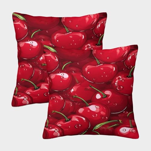 KKPBHTYVG Rote Kirsche Kissenbezug 2er Set Kissenbezüge Wohnzimmer Kissenhülle Couchkissen Polyester Polster Textil Für Sofa Stuhl Bett Garten Dekokissen 40x40cm von KKPBHTYVG