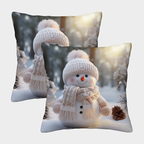 KKPBHTYVG Schneemann Kissenbezug 2er Set Kissenbezüge Wohnzimmer Kissenhülle Couchkissen Polyester Polster Textil Für Sofa Stuhl Bett Garten Zierkissen 40x40cm von KKPBHTYVG