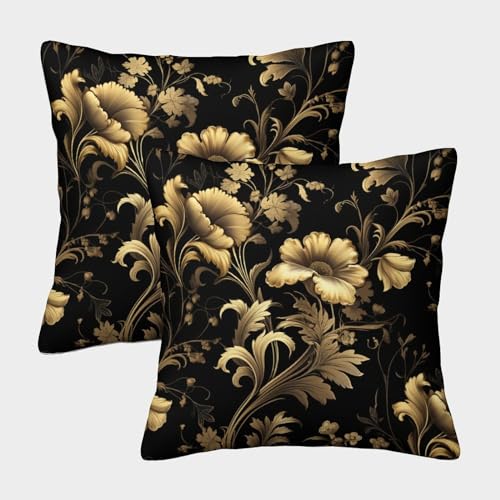 KKPBHTYVG Schwarzes Gold Kissenbezug 2er Set Kissenbezüge Wohnzimmer Kissenhülle Couchkissen Polyester Polster Textil Für Sofa Stuhl Bett Garten Dekokissen 50x50cm von KKPBHTYVG