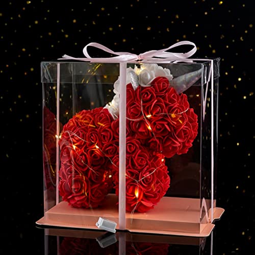 KKPLZZ Rosenblüten-Einhorn, Rosen-Einhorn mit LED-Streifenlicht und klarer Geschenkbox, künstliche Blumen Rosen PE-Blume Valentinstag Freundin von KKPLZZ