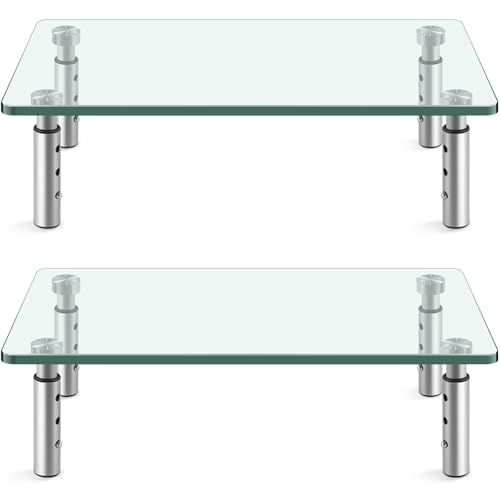 KKTONER GLAS Monitor Stand mit höhenverstellbar für Home Office PC Laptop Computer Bildschirm Riser Desk Organzier Laptop von KKTONER