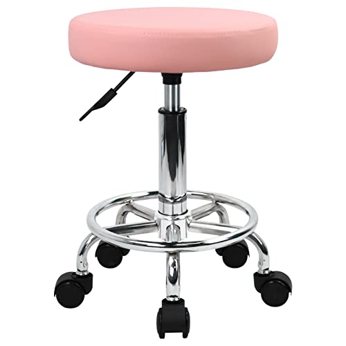 KKTONER Rollhocker Barhocker Bürohocker drehbar aus Kunstleder höhenverstellbar Rosa von KKTONER
