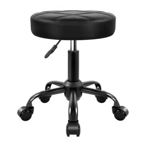 KKTONER Rolling Stool Chair PU Leather Height Adjustable Round Stool with Wheels Chair for Salon Spa Drafting Small (Black) von KKTONER
