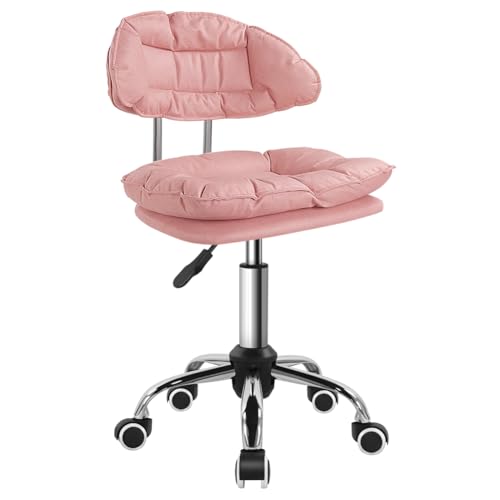 KKTONER Rolling Stool Swivel Rolling Chair with Low Back Height Adjustable Work Drafting Home Office Vanity stools with Wheels (Pink) von KKTONER