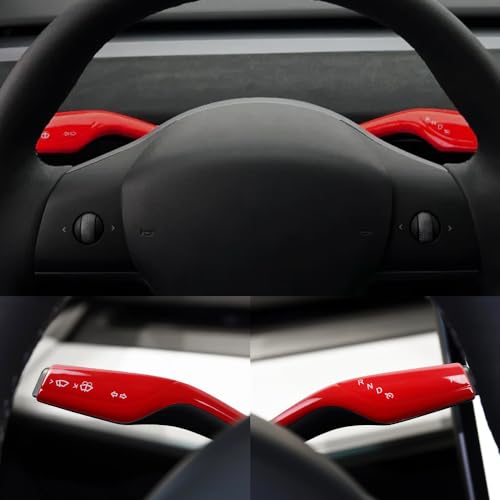 KKTR-CAR für Tesla Model 3 Model Y Getriebeabdeckung, Lenkhebelabdeckung, 2017-2023 Innenraum-Hebelschutzabdeckung Zubehör 2 PCS (Glänzend Rot) von KKTR-CAR