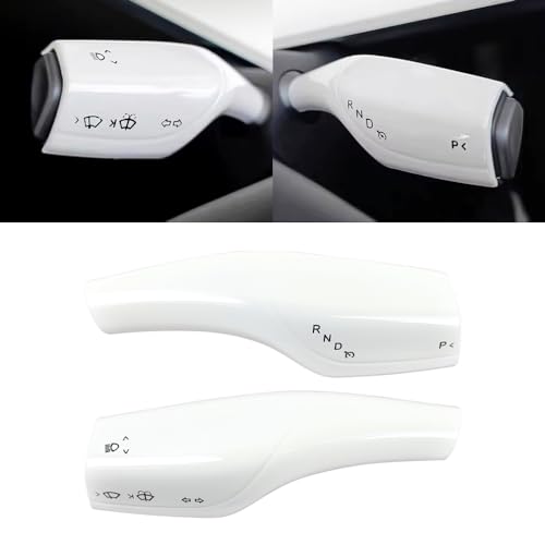 KKTR-CAR für Tesla Model 3 Model Y Getriebeabdeckung, Lenkhebelabdeckung, 2017-2023 Innenraum-Hebelschutzabdeckung Zubehör 2 PCS (Glänzend Weiß) von KKTR-CAR