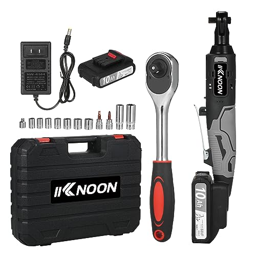 KKnoon Akku-Ratschenschlüssel-Set, 3/8 Zoll, 320 U/min, 21 V, batteriebetriebener Ratschenschlüssel-Werkzeugsatz, 2000 mAh Lithium-Ionen-Akkus und Schnellladeauslöser mit variabler Geschwindigkeit von KKnoon