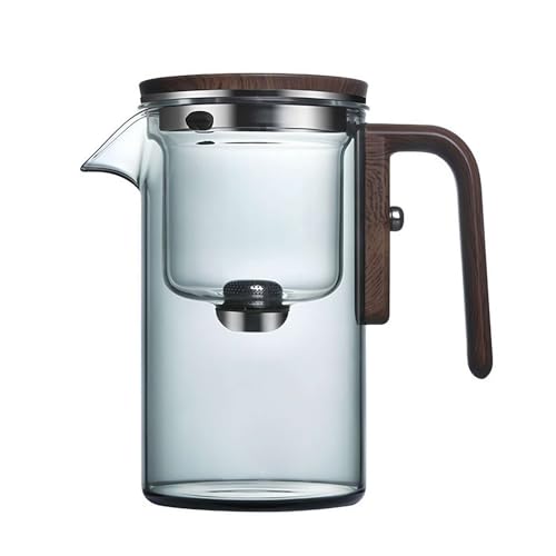 KKwercv Hexerei Teekanne, Press Control Verzauberte Teekanne, Magische Teekanne mit Teesieb, 2 in 1 Magische Teekanne für losen Tee, Hexenglas Teekanne, Magische Teekanne Glas mit Holzgriff von KKwercv