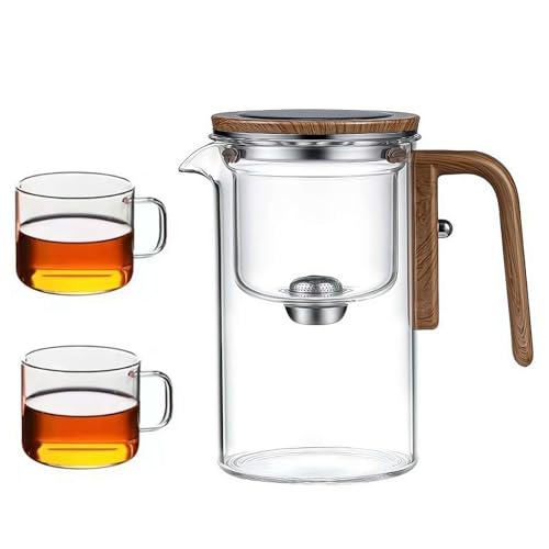 KKwercv Hexerei Teekanne, Press Control Verzauberte Teekanne, Magische Teekanne mit Teesieb, 2 in 1 Magische Teekanne für losen Tee, Hexenglas Teekanne, Magische Teekanne Glas mit Holzgriff von KKwercv