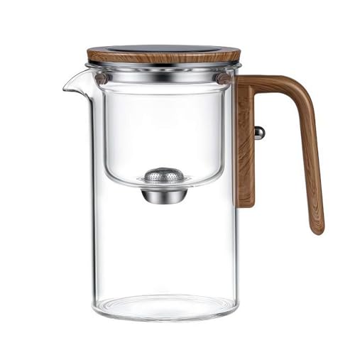 KKwercv Hexerei Teekanne, Press Control Verzauberte Teekanne, Magische Teekanne mit Teesieb, 2 in 1 Magische Teekanne für losen Tee, Hexenglas Teekanne, Magische Teekanne Glas mit Holzgriff von KKwercv