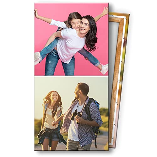 KL KUNSTLAB Fotocollage. Deine 2 Fotos auf Leinwand 20x40 cm Hochformat. Holzrahmen Personalisierbar. Fotogeschenk selbst gestalten. Sofort hochladen. von KL KUNSTLAB