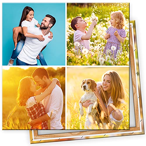 KL KUNSTLAB Fotocollage. Deine 4 Fotos auf Leinwand 30x30 cm Quadratisch. Holzrahmen Personalisierbar. Fotogeschenk selbst gestalten. Sofort hochladen. von KL KUNSTLAB