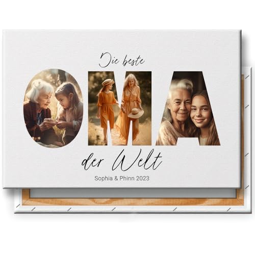KL KUNSTLAB Oma Geschenk Foto auf Leinwand - Personalisierbare Collage 30x20cm bis 120x80cm - Beste Oma auf der Welt - Selbst Gestalten von KL KUNSTLAB