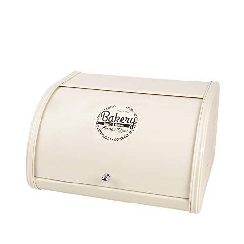 Home by Jackie Inc Brotbox/Küchenbehälter aus Metall mit Rolldeckel (Creme/Weiß) - Modern, Minimalistisch - L 30,5 x B 25,7 x H 17 cm von KL
