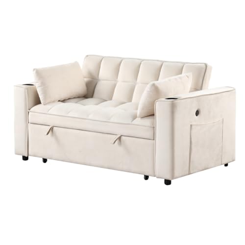 140,5 cm großes Schlafsofa, 4-1 multifunktionales Schlafsofa mit Getränkehalter & USB, für Wohnzimmer oder Wohnungen, milchig weiß von KLAJHHSSSSSSSSS