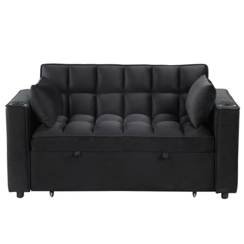 147,3 cm Multifunktions-Schlafsofa mit Getränkehalter und USB-Anschluss für Wohnzimmer oder Wohnungen, Schwarz von KLAJHHSSSSSSSSS