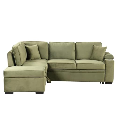 222 cm Schlafsofa, 2-in-1 ausziehbares Schlafsofa, L-Form, Couch mit Stauraum, Ottomane für Wohnzimmer, Schlafzimmer, Couch von KLAJHHSSSSSSSSS