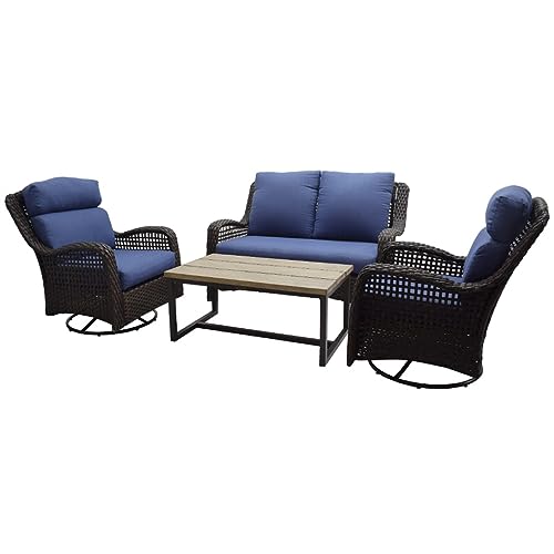 4-teiliges Outdoor Rattan-Drehstuhl-Gesprächsset von KLAJHHSSSSSSSSS