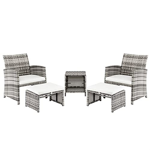 5 Stück, 2 Stühle, 2 Fußhocker, 1 Couchtisch, Kombi-Sofa, grau, für Ihre Vorder- oder Hinterhof-Terrassenmöbel von KLAJHHSSSSSSSSS