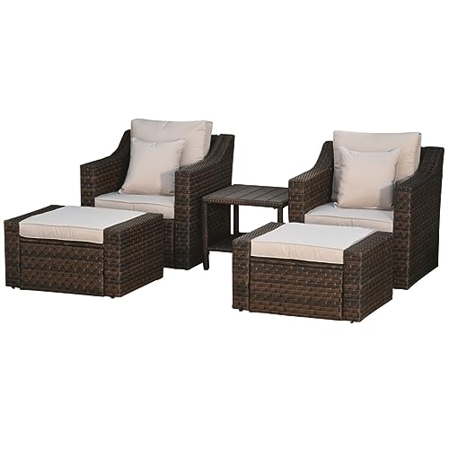 5-teiliges PE-Rattan-Sessel-Set mit 2 Stühlen, 2 Ottomanen, Couchtisch Gesprächsset von KLAJHHSSSSSSSSS