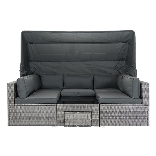 7-teiliges Terrassenmöbel-Set mit einziehbarem Baldachin, Rattan, Sektionalsofa-Set, Terrassenmöbel mit für Rasen von KLAJHHSSSSSSSSS