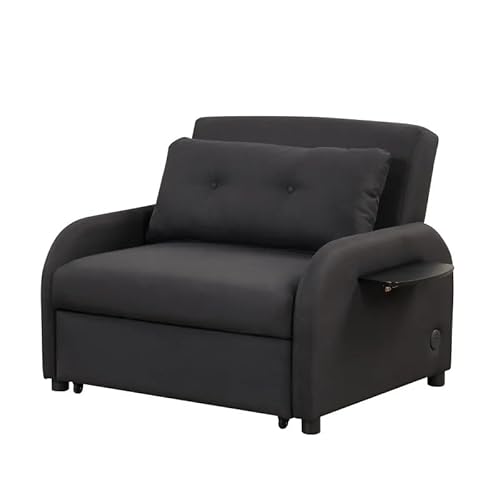 Ausziehbares Schlafsofa, 3-in-1, mit 2 Flügeltischen, Seitentasche und USB-Ladefunktion für Nickerchen, Stoff für Wohnzimmer von KLAJHHSSSSSSSSS