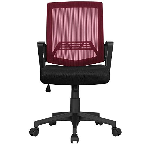 Bürostuhl, ergonomisch, höhenverstellbar, mittlere Rückenlehne, Netzstoff, Computer-Schreibtischstuhl (Farbe: Schwarz) (Weinrot) von KLAJHHSSSSSSSSS