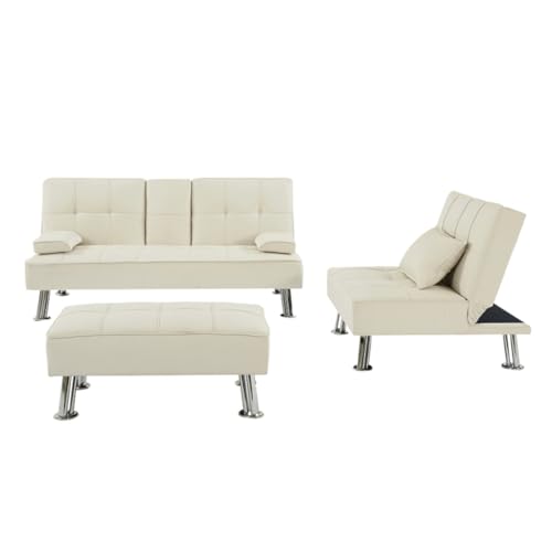 Faltbares Schlafsofa aus Stoff mit 2 Getränkehaltern, abnehmbarer Armlehne und Metallbeinen, Einzelschlafsofa mit Ottomane von KLAJHHSSSSSSSSS