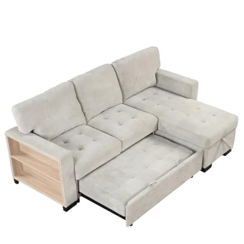 Funktionales leichtes Chaiselonett mit Ablagefach, ausziehbarem Bett, Klapptisch und USB-Ladegerät, Hellgrau von KLAJHHSSSSSSSSS