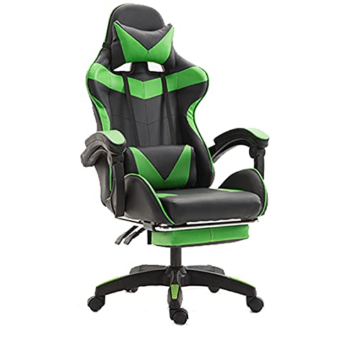 Gaming Stuhl Ergonomischer Drehstuhl Liegestuhl Racing Stil Stuhl Bürostuhl Verstellbare Armlehnen und Pedale Band Kopfstütze und Lendenwirbelstütze Rosa (Grün) von KLAJHHSSSSSSSSS