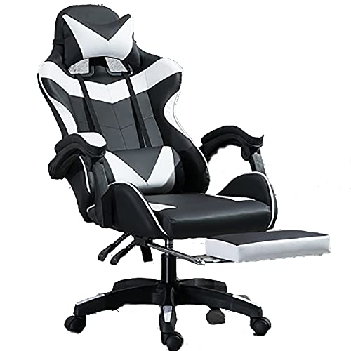 Gaming Stuhl Ergonomischer Drehstuhl Liegestuhl Racing Stil Stuhl Bürostuhl Verstellbare Armlehnen und Pedale Band Kopfstütze und Lendenwirbelstütze Rosa (Weiß) von KLAJHHSSSSSSSSS
