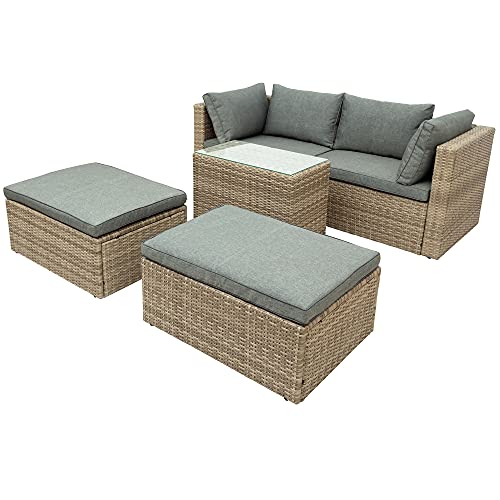 Gartenmöbel-Set, 5-teilig, Rattan, Sektionalsofa-Set, 2 Eckstühle, 1 Teetisch, 2 Ottomane, Braun und Grau von KLAJHHSSSSSSSSS