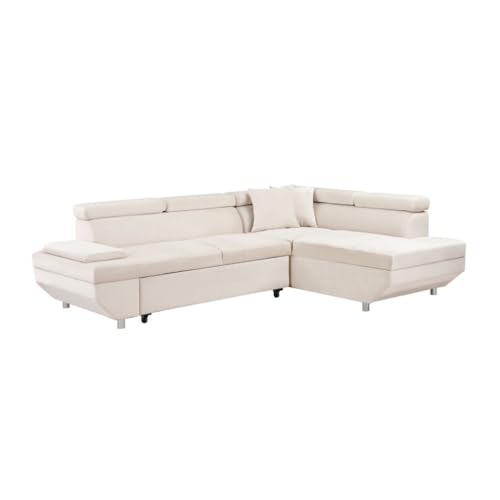 L-Form Sofa, Schlafsofa 2 in 1 Ausziehbares Couchbett, rechtsgerichtetes Ausziehbett für Wohnzimmer, Metallbeine, Samtbeige von KLAJHHSSSSSSSSS