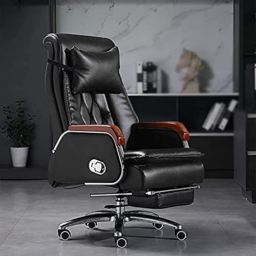 Massage-Computer-Gaming-Stuhl mit Fußstütze und Metallsockel, Chefsessel mit Kopfstütze, höhenverstellbar, PU-Leder, Büro-Schreibtischstuhl, ergonomischer Drehstuhl, Khaki (Farbe: Braun) (Schwarz) von KLAJHHSSSSSSSSS