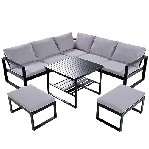 Outdoor-Sofa-Kombinationsset mit 2 Liebessofas, 1 Einzelsofa, 1 Tisch, 2 Bank, geeignet für Gartenteichufer von KLAJHHSSSSSSSSS