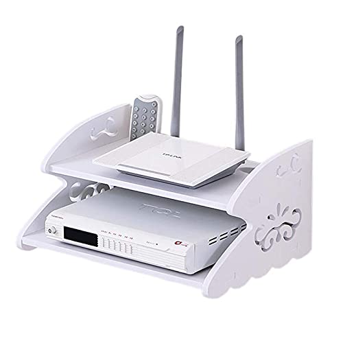 Router Regal Weiß Stanzfrei Wandmontage Schweberegal TV Set-Top Box Rack Kabel Aufbewahrungsboxen Platzsparend Sicher und Stabil für Home Office B (a) von KLAJHHSSSSSSSSS