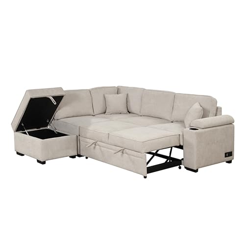 Schlafsofa, 2-in-1 ausziehbares Schlafsofa, L-Form, Couch mit Stauraum, Ottomane für Wohnzimmer, Schlafzimmer, Couch von KLAJHHSSSSSSSSS