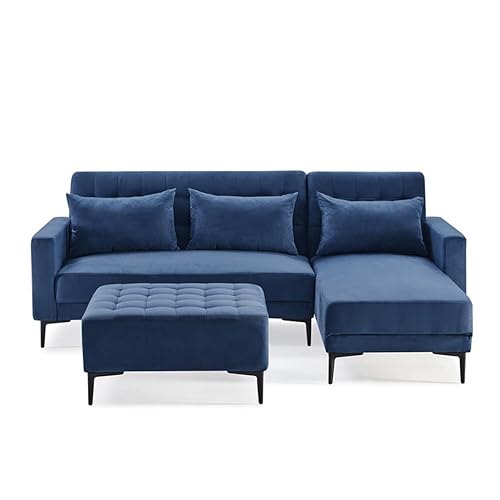 Sektionale Couch mit drei Kissen, L-Form Gepolstertes Schlafsofa mit Samt für Wohnzimmer Wohnung von KLAJHHSSSSSSSSS