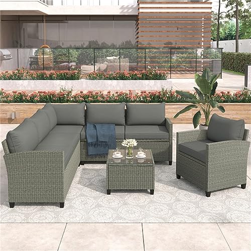 Terrassenmöbel-Set, 5-teiliges Outdoor-Gesprächsset, mit Couchtisch, Kissen und Einzelstuhl (Farbe: D, Größe: wie abgebildet) (Schwarz wie abgebildet) von KLAJHHSSSSSSSSS