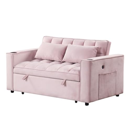 Vielseitiges Schlafsofa, 140,5 cm, 4-1 bequemes Schlafsofa mit Getränkehalter und USB-Anschluss, Sofa geeignet für Wohnzimmer oder Wohnungen von KLAJHHSSSSSSSSS