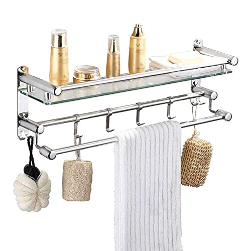 Wandmontiertes Duschregal, Badezimmer-Organizer, Handtuchhalter aus gehärtetem Glas, Bohrmontage, 40 x 16 x 19 cm (50 x 16 x 19 cm) von KLAJHHSSSSSSSSS