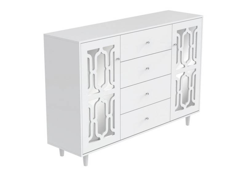 KLAM HOME Anrichte Sideboard mit Schubladen und Türen (Küchenschrank aus MDF mit Massivholzbeine, für Schlafzimmer, Arbeitszimmer, Flur), für Wohnzimmer von KLAM HOME