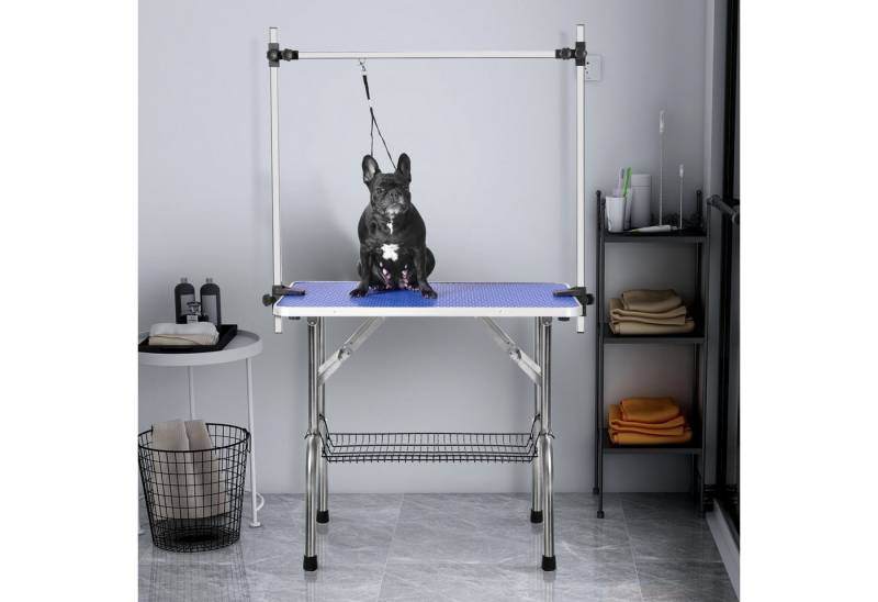 KLAM HOME Arbeitstisch Professioneller faltbarer Haustierpflegetisch Haustierpflegetisch (Haustierhaarschneidetisch, tragbarer Arm Leine Netzablage und Matte), 90*60*76cm (L*B*H) maximale Tragfähigkeit 60kg von KLAM HOME