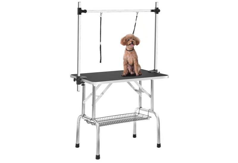 KLAM HOME Arbeitstisch Professioneller faltbarer Haustierpflegetisch Haustierpflegetisch (Haustierhaarschneidetisch, tragbarer Arm Leine Netzablage und Matte), 90*60*76cm (L*B*H) maximale Tragfähigkeit 60kg von KLAM HOME