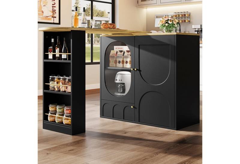 KLAM HOME Bartisch 360° drehbarer Bartisch, Stehtisch (Korpus 138 x 39 x 102 cm) (Kaffeebarmöbel, drehbare Esstheke mit Stauraum, Kücheninsel), drei Türen mit Türregalen,herausnehmbare Trennwände von KLAM HOME