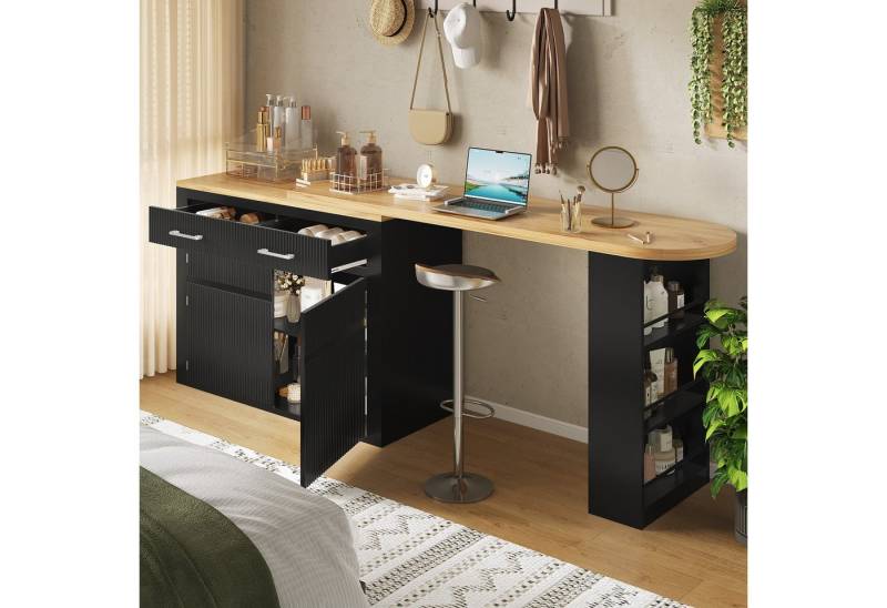 KLAM HOME Bartisch Ausziehbarer Bartisch Mit Stauraum Und Rollen Teleskopischer Hochtisch (Moderner Bistrotisch Mit Schublade Und Regalen Als Kücheninsel), Flexibler Bar Table Für Homeoffice Wohnzimmer Und Garten von KLAM HOME