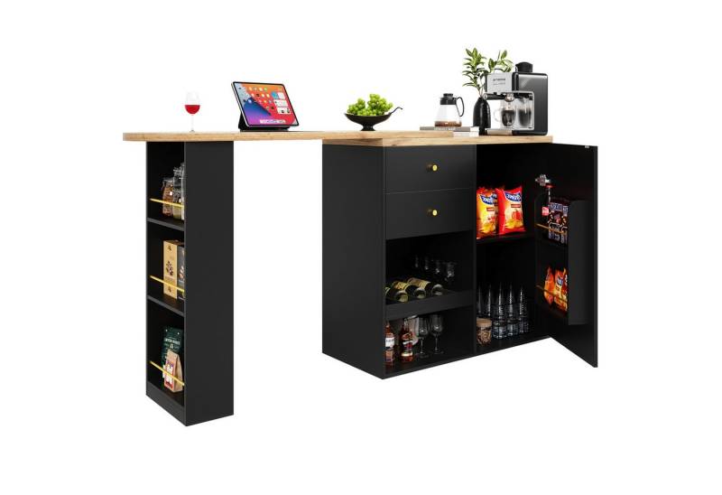 KLAM HOME Bartisch Essbar ausziehbar 360° drehbare mit 2/4 Schubladen und offenen Regalen (138 cm – 105 x 39 x 102 cm), geeignet für Esszimmer/Arbeitszimmer/Wohnzimmer von KLAM HOME