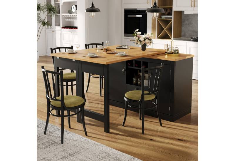 KLAM HOME Bartisch Hochwertiger Ausziehbarer Bartisch mit 360° Drehfunktion und Stauraum (schwarzer ausziehbarer Design-Stehtisch), Längenverstellbar von 120-180cm, Wohnzimmer, Esszimmer, Homeoffice von KLAM HOME