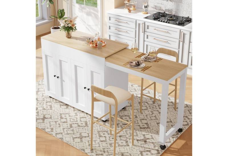 KLAM HOME Bartisch Moderner ausziehbarer Bartisch mit Stauraum(118-180×50×94cm) (Ausziehbarer Esstisch mit sechs AblageflächenStehtisch Bistrotisch), für Esszimmer,Verwendung als Wohnzimmertrennwand,Weiß von KLAM HOME