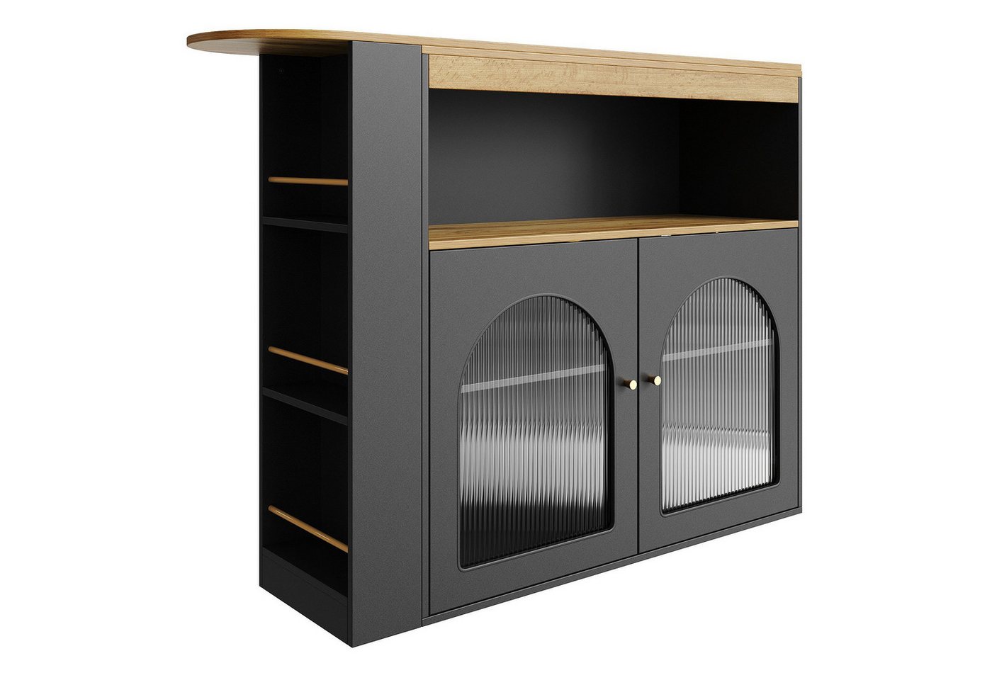 KLAM HOME Bartisch ausziehbar Stehtisch Bistrotisch drehbar Sideboard (mit LED-Lichtleisten, 360° Drehung), Esstisch mit Stauraum Anrichte 138-193X39X105CM von KLAM HOME